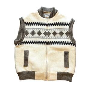 Vintage Borg Pure Wool Vest Nordic Fair Isle Iceland Mens Medium Viking Pockets